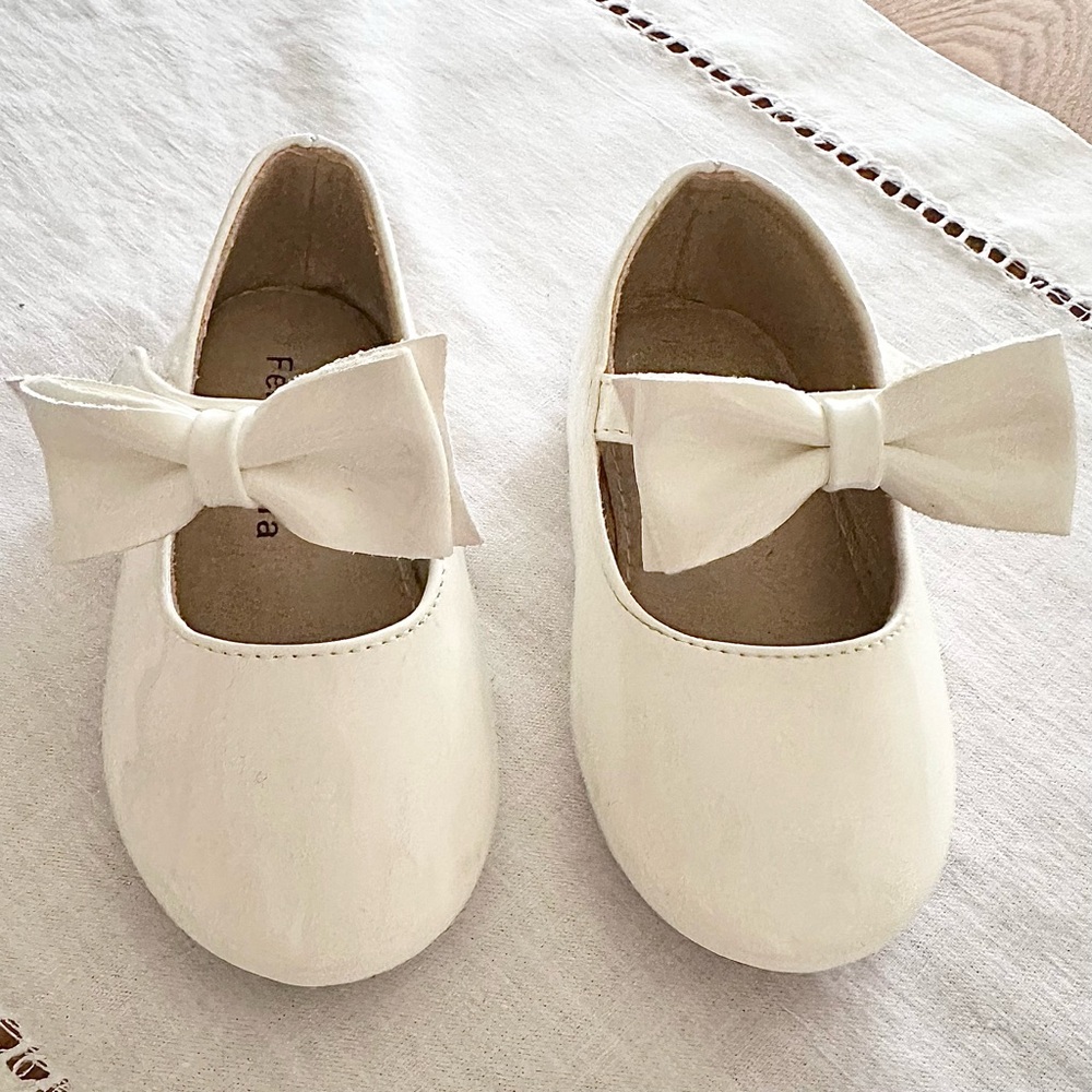 Patent White Easter Shoes with Bow